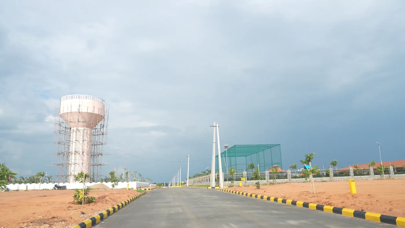 Water tower and road